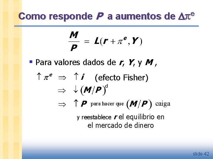 Como responde P a aumentos de e § Para valores dados de r, Y,
