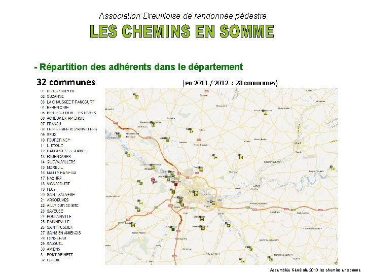 Association Dreuilloise de randonnée pédestre - Répartition des adhérents dans le département 32 communes