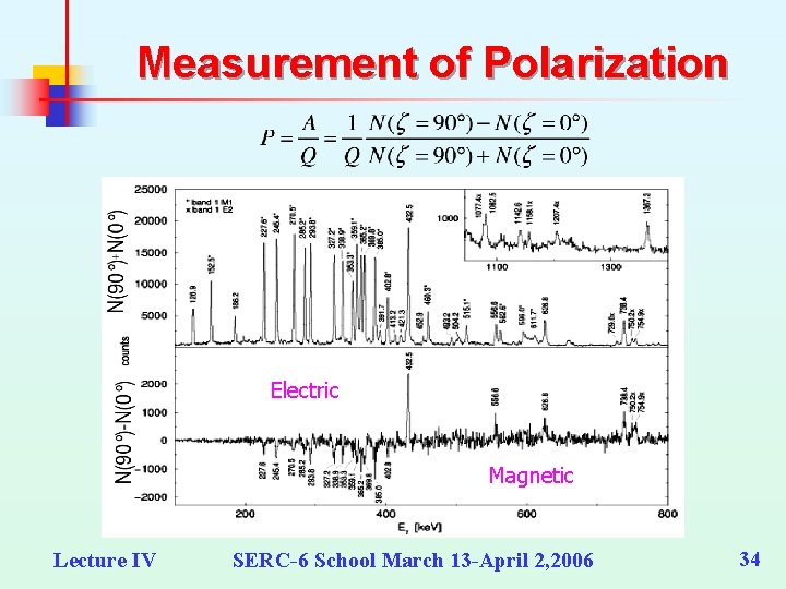 Measurement of Polarization Electric Magnetic Lecture IV SERC-6 School March 13 -April 2, 2006
