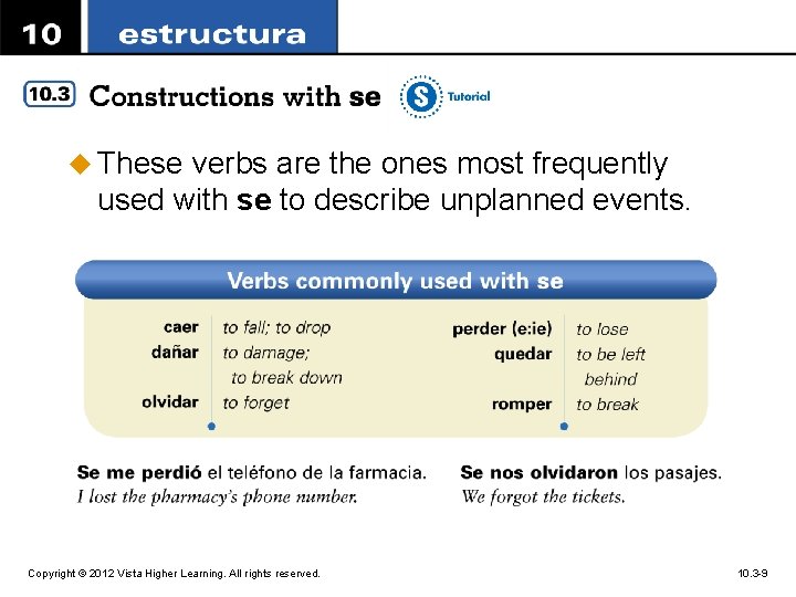 u These verbs are the ones most frequently used with se to describe unplanned