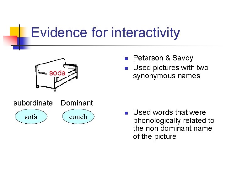 Evidence for interactivity n n soda subordinate sofa Peterson & Savoy Used pictures with