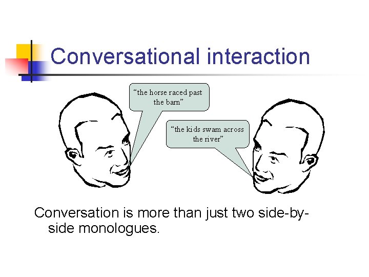 Conversational interaction “the horse raced past the barn” “the kids swam across the river”