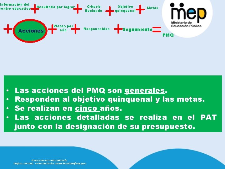 + Información del centro educativo + • • + + + Resultado por lograr