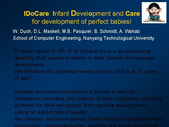 IDo. Care: Infant Development and Care for development of perfect babies! W. Duch, D.