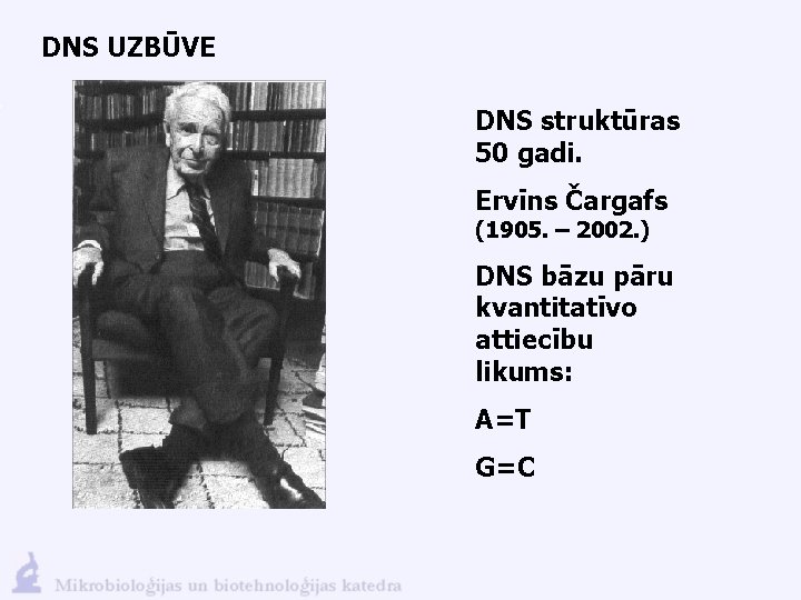 DNS UZBŪVE DNS struktūras 50 gadi. Ervīns Čargafs (1905. – 2002. ) DNS bāzu