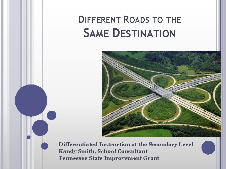 DIFFERENT ROADS TO THE SAME DESTINATION Differentiated Instruction at the Secondary Level Kandy Smith,