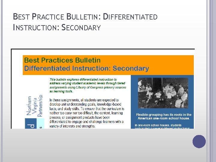 BEST PRACTICE BULLETIN: DIFFERENTIATED INSTRUCTION: SECONDARY 