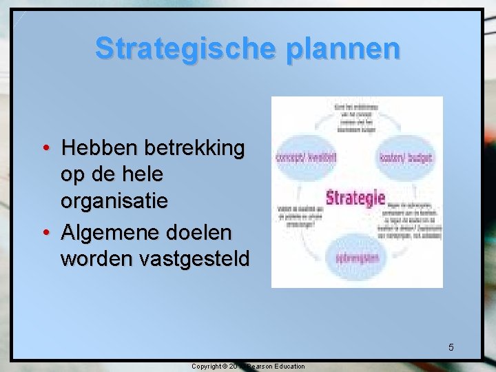 Strategische plannen • Hebben betrekking op de hele organisatie • Algemene doelen worden vastgesteld