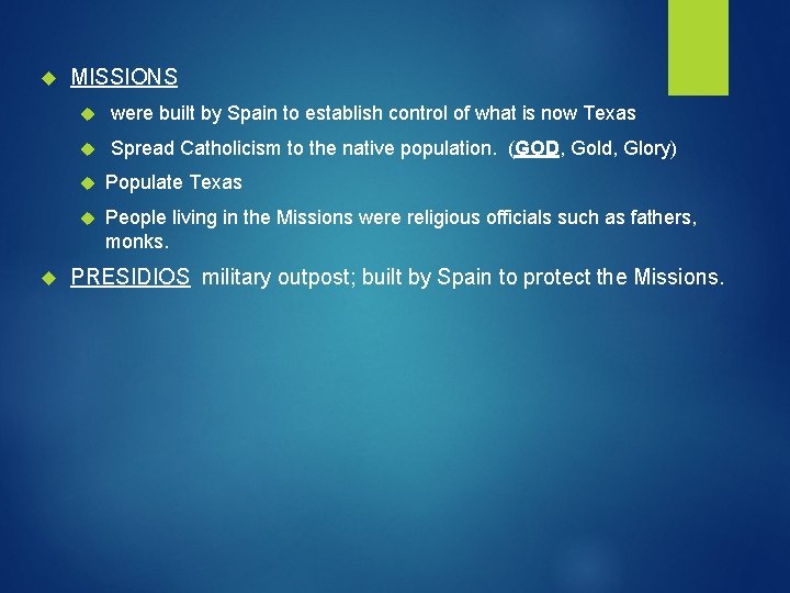  MISSIONS were built by Spain to establish control of what is now Texas