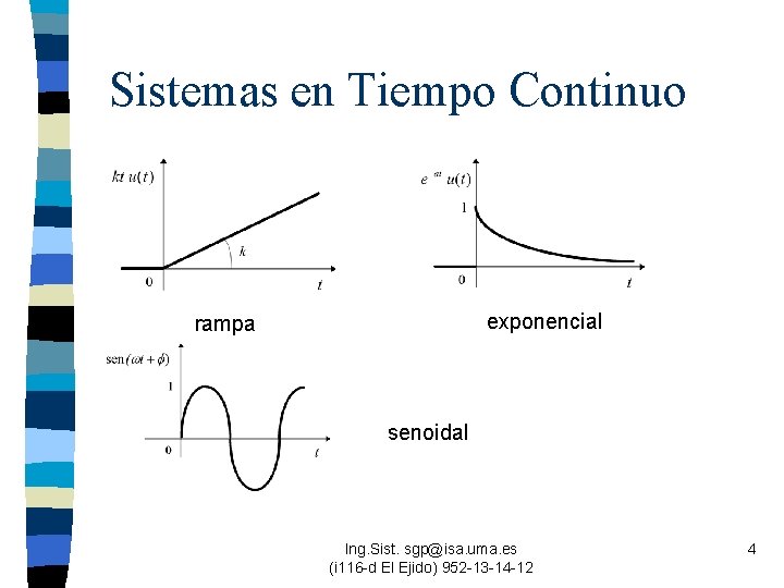 Sistemas en Tiempo Continuo exponencial rampa senoidal Ing. Sist. sgp@isa. uma. es (i 116