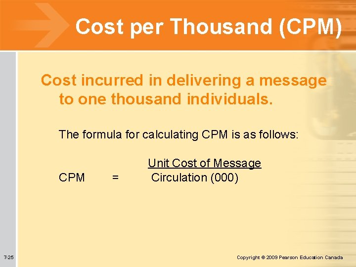 Cost per Thousand (CPM) Cost incurred in delivering a message to one thousand individuals. Cost per Thousand (CPM) Cost incurred in delivering a message to one thousand individuals.