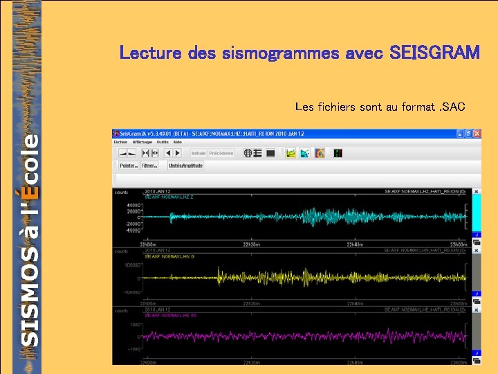 Lecture des sismogrammes avec SEISGRAM Les fichiers sont au format. SAC 