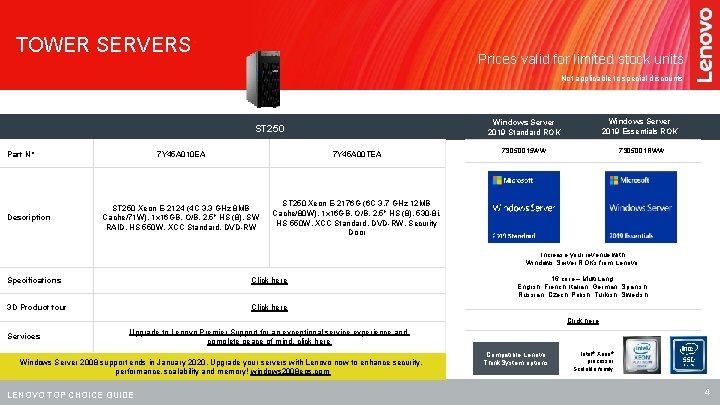 TOWER SERVERS Prices valid for limited stock units Not applicable to special discounts ST