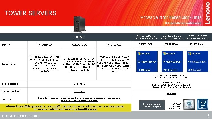 TOWER SERVERS Prices valid for limited stock units Not applicable to special discounts Windows