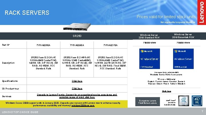 RACK SERVERS Prices valid for limited stock units Not applicable to special discounts Part