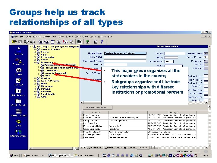 Groups help us track relationships of all types • • This major group organizes