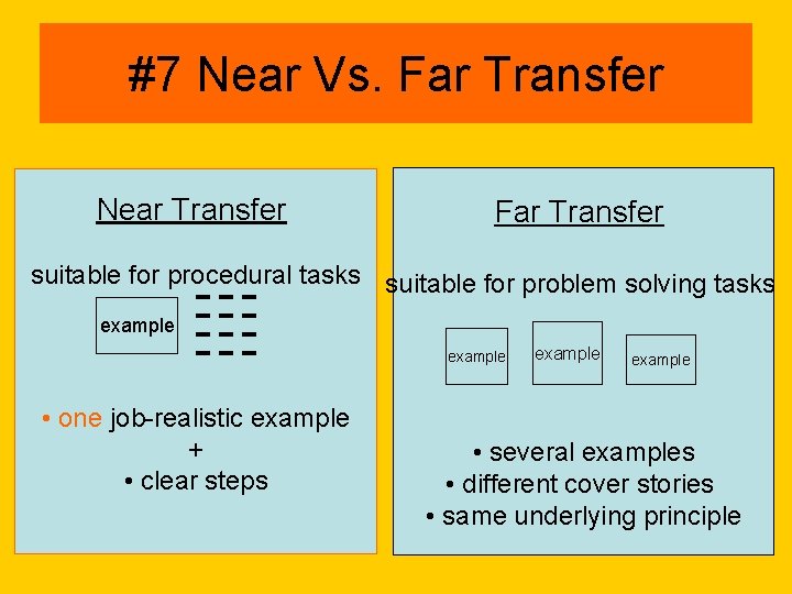 #7 Near Vs. Far Transfer Near Transfer Far Transfer suitable for procedural tasks suitable