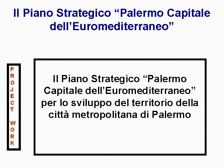 Il Piano Strategico “Palermo Capitale dell’Euromediterraneo” P R O J E C T W