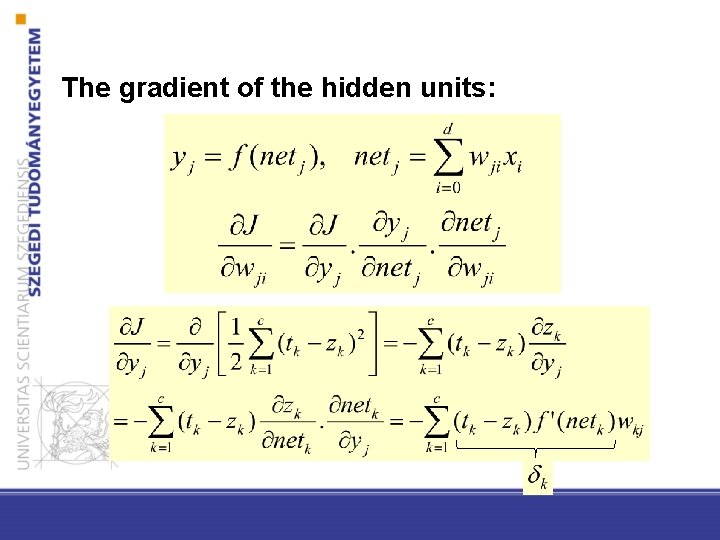 The gradient of the hidden units: 