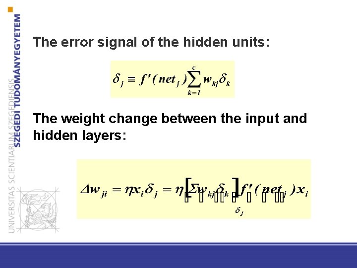 The error signal of the hidden units: The weight change between the input and