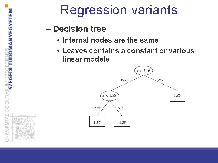 Regression variants – Decision tree • Internal nodes are the same • Leaves contains