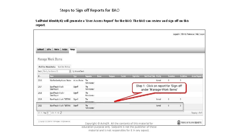 Steps to Sign off Reports for BAO Sail. Point Identity. IQ will generate a Steps to Sign off Reports for BAO Sail. Point Identity. IQ will generate a
