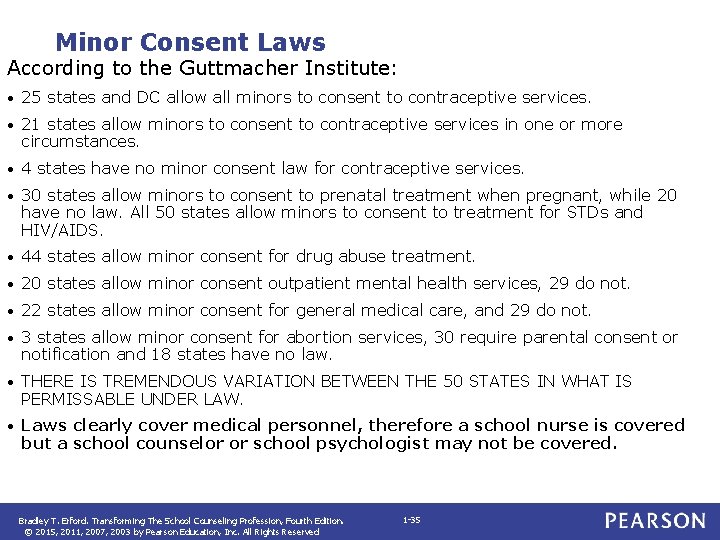Minor Consent Laws According to the Guttmacher Institute: • 25 states and DC allow
