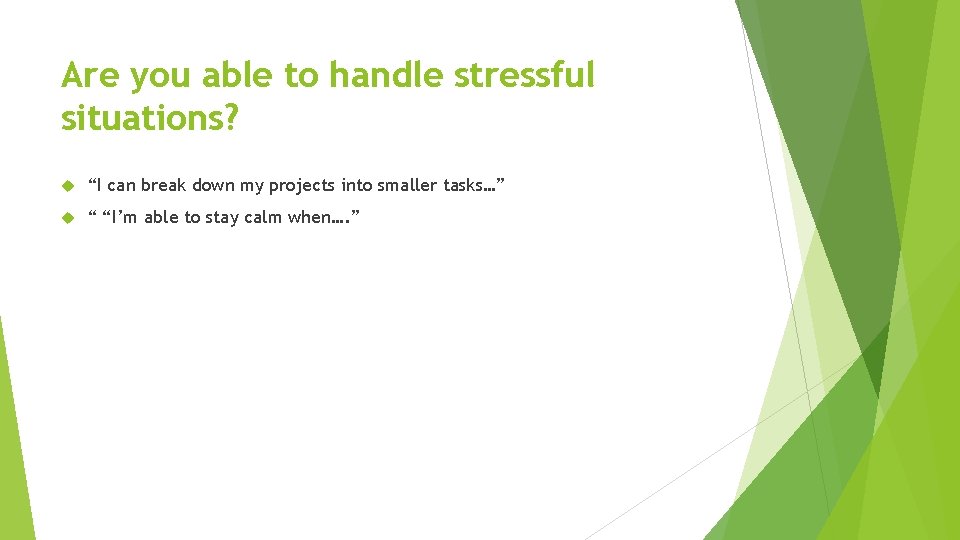 Are you able to handle stressful situations? “I can break down my projects into