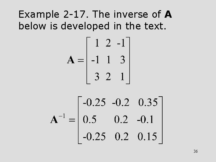 Example 2 -17. The inverse of A below is developed in the text. 36