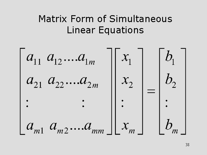 Matrix Form of Simultaneous Linear Equations 38 