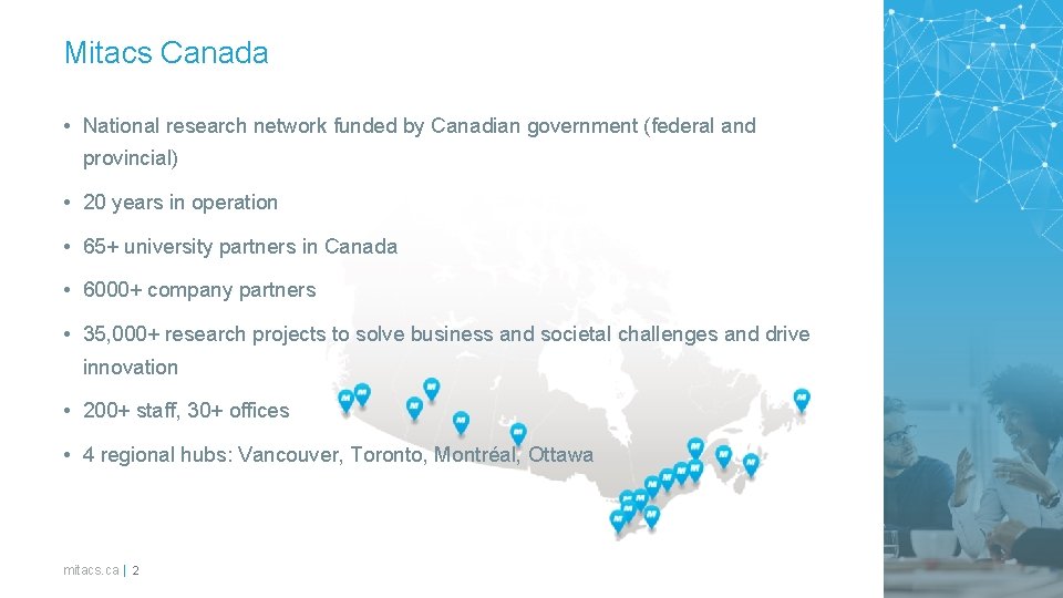 Mitacs Canada • National research network funded by Canadian government (federal and provincial) • Mitacs Canada • National research network funded by Canadian government (federal and provincial) •