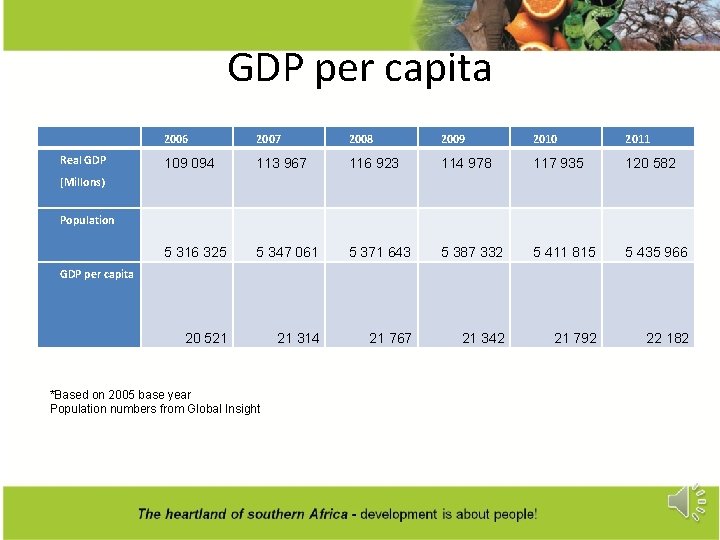 GDP per capita 2006 2007 2008 2009 2010 2011 Real GDP 109 094 113