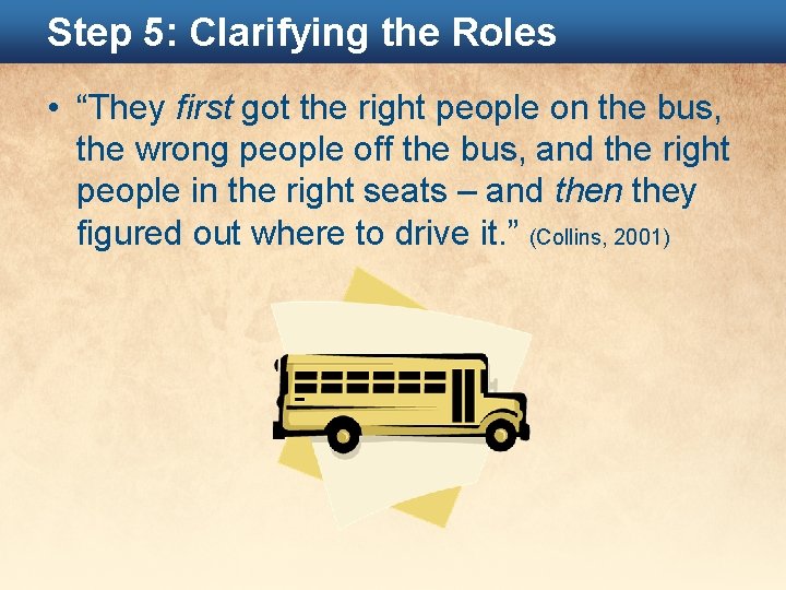 Step 5: Clarifying the Roles • “They first got the right people on the