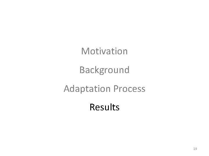 Motivation Background Adaptation Process Results 19 