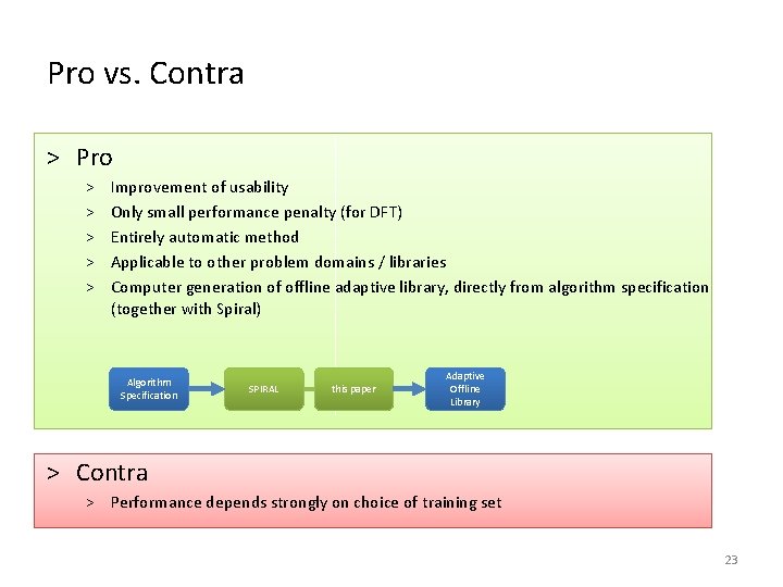 Pro vs. Contra ˃ Pro ˃ ˃ ˃ Improvement of usability Only small performance