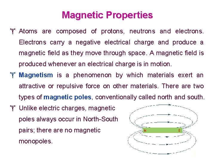 Magnetic Properties Atoms are composed of protons, neutrons and electrons. Electrons carry a negative