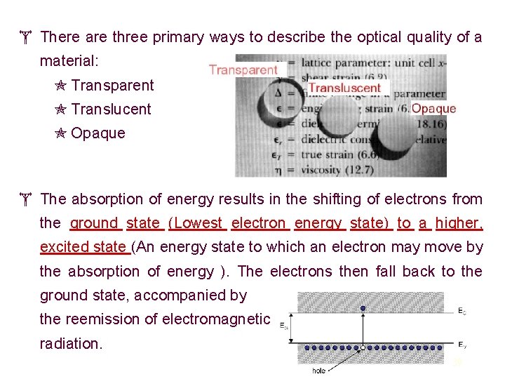  There are three primary ways to describe the optical quality of a material: