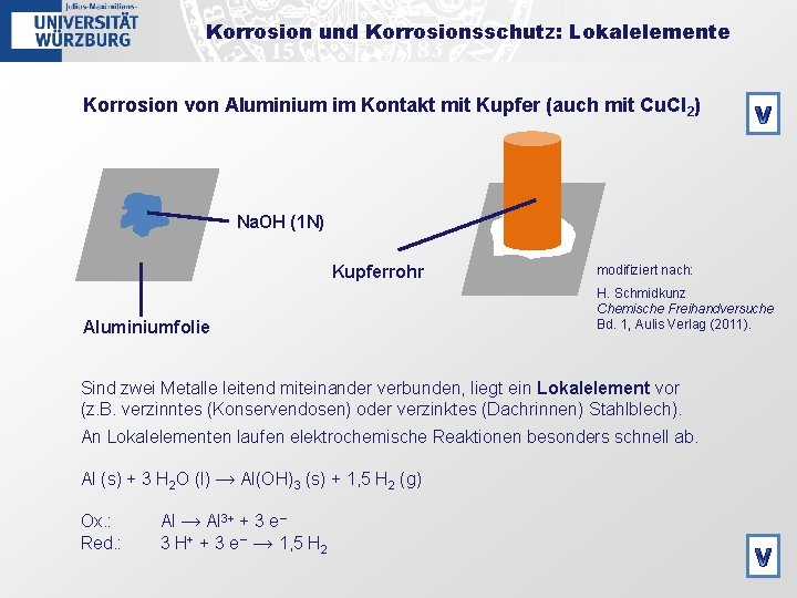 Korrosion und Korrosionsschutz: Lokalelemente Korrosion von Aluminium im Kontakt mit Kupfer (auch mit Cu.