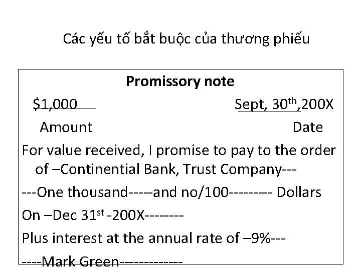 Các yếu tố bắt buộc của thương phiếu Promissory note $1, 000 Sept, 30