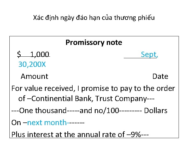 Xác định ngày đáo hạn của thương phiếu Promissory note Sept, $ 1, 000