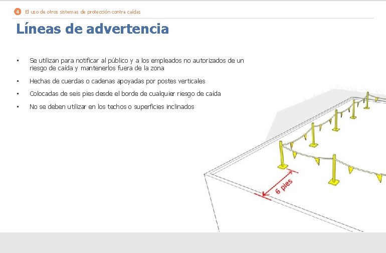 4 El uso de otros sistemas de protección contra caídas Líneas de advertencia •