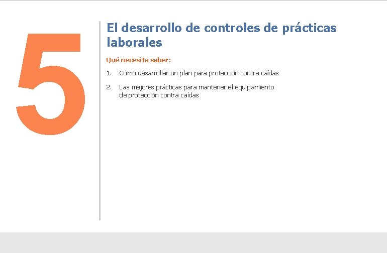 5 El desarrollo de controles de prácticas laborales Qué necesita saber: 1. Cómo desarrollar