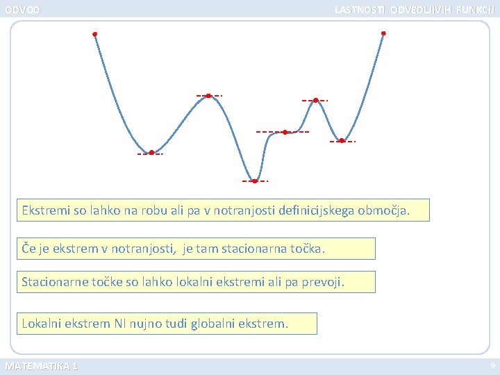 ODVOD LASTNOSTI ODVEDLJIVIH FUNKCIJ Ekstremi so lahko na robu ali pa v notranjosti definicijskega