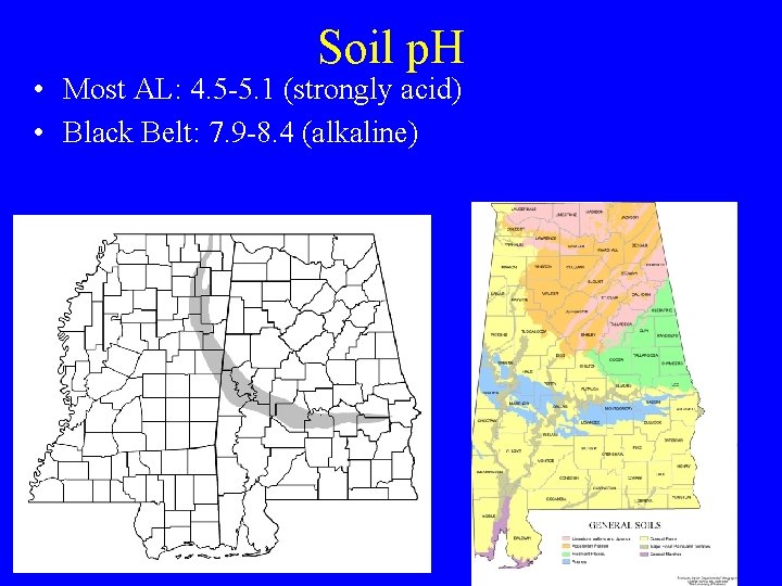Soil p. H • Most AL: 4. 5 -5. 1 (strongly acid) • Black