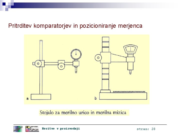 Pritrditev komparatorjev in pozicioniranje merjenca Meritve v proizvodnji stran: 28 