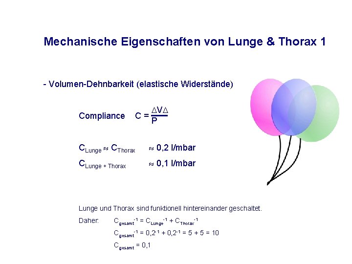 Mechanische Eigenschaften von Lunge & Thorax 1 - Volumen-Dehnbarkeit (elastische Widerstände) Compliance V P