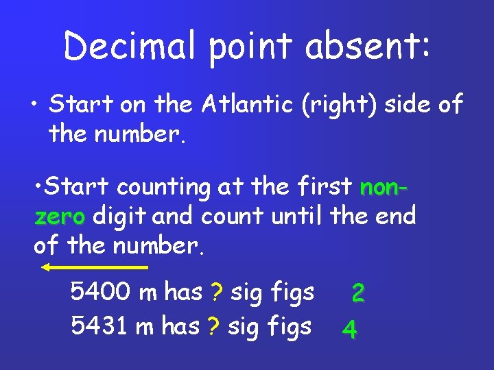 Decimal point absent: • Start on the Atlantic (right) side of the number. •