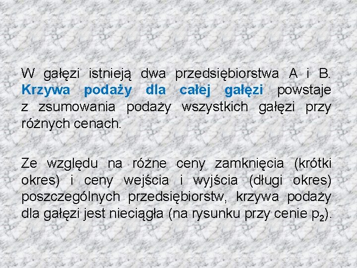 W gałęzi istnieją dwa przedsiębiorstwa A i B. Krzywa podaży dla całej gałęzi powstaje