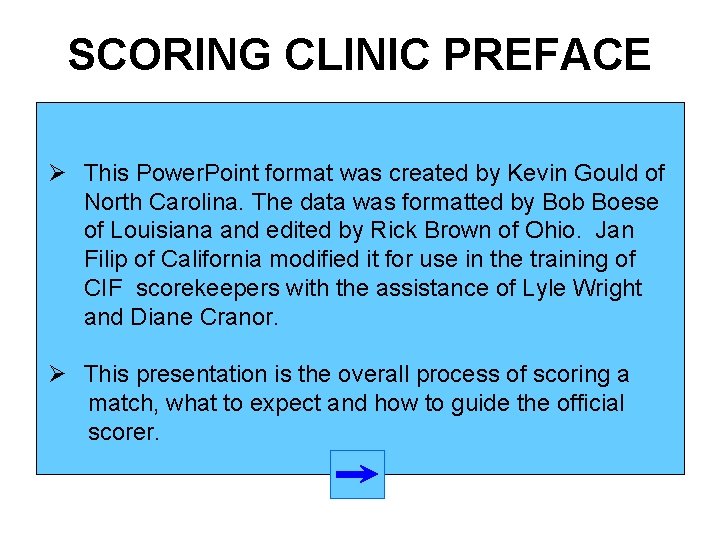 SCORING CLINIC PREFACE Ø This Power. Point format was created by Kevin Gould of SCORING CLINIC PREFACE Ø This Power. Point format was created by Kevin Gould of