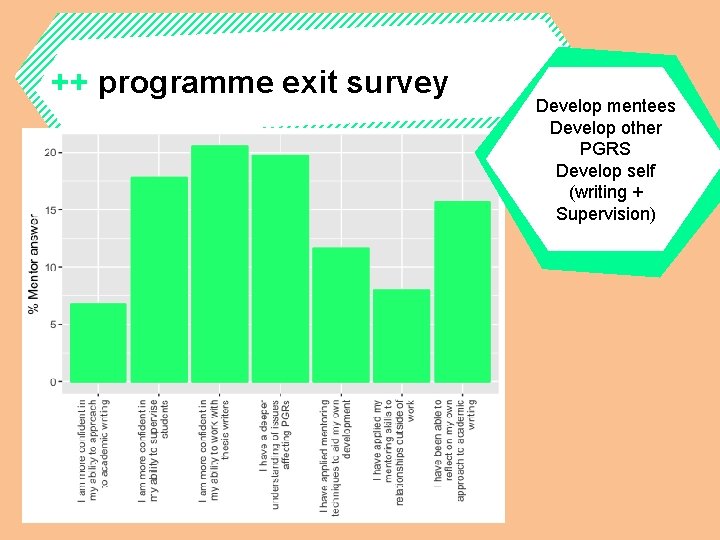 ++ programme exit survey Develop mentees Develop other PGRS Develop self (writing + Supervision)